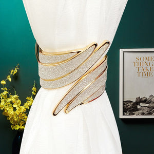 European light luxury curtain strap with metal inlaid diamond buckle