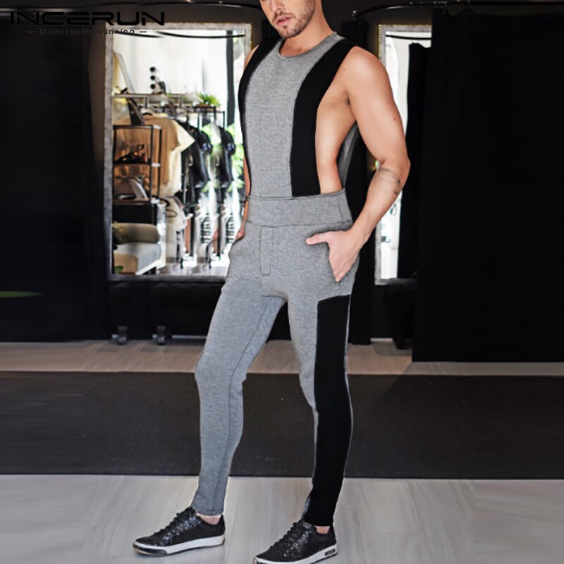 Fashion Men Patchwork Jumpsuits Streetwear Sleeveless Workout Joggers 2020 Casual Overalls O Neck Chic Men Rompers Pants INCERUN - OZN Shopping