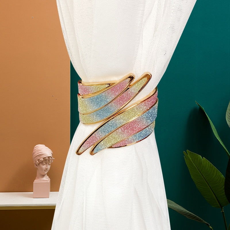 European light luxury curtain strap with metal inlaid diamond buckle