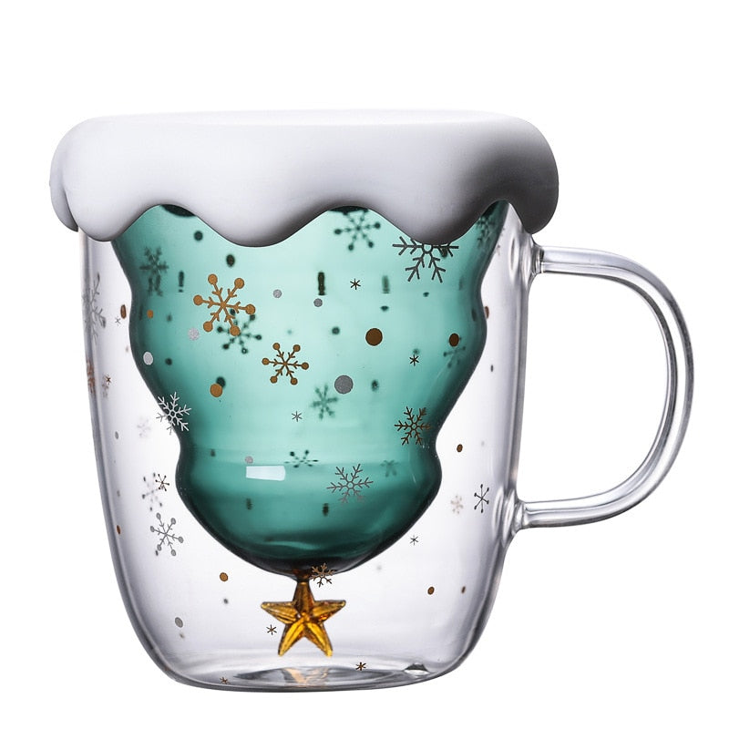 Christmas Snowflake Cup Double Glass Mug Heat-resistant Coffee Tea Milk Mug - OZN Shopping