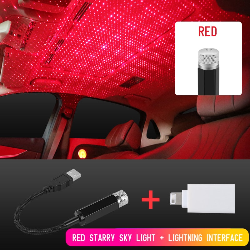 Car Roof Star Light Interior LED Starry Laser Atmosphere Ambient Projector USB Auto Decoration Night Home Decor Galaxy Lights - OZN Shopping