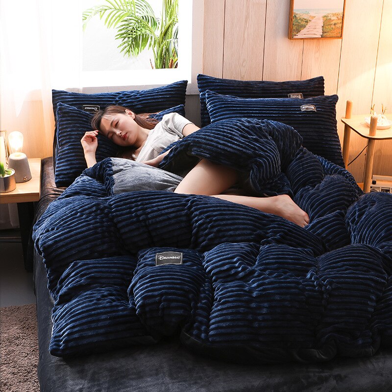 3/4 Pcs AB Sided Thicken Corduroy Velvet Winter Bedding Set Full Queen King Size Duvet Cover - OZN Shopping