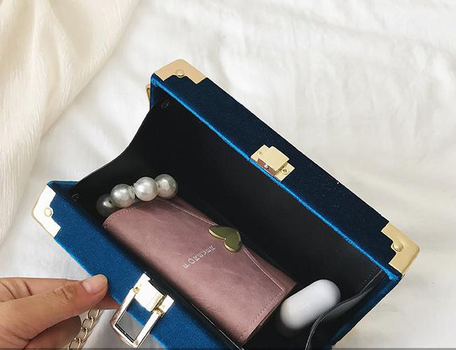 Metal Badge Box Shape Handbag Purse Women Black Chain Party Clutch Bag Kawaii Shoulder Bag Crossbody Messenger Bag - OZN Shopping