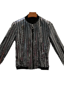 New Sequined Bomber Jacket Men Shiny Sequins Long Sleeve Glitter Zipper Coat Hip Hop Loose Night Club Stage Streetwear Coats