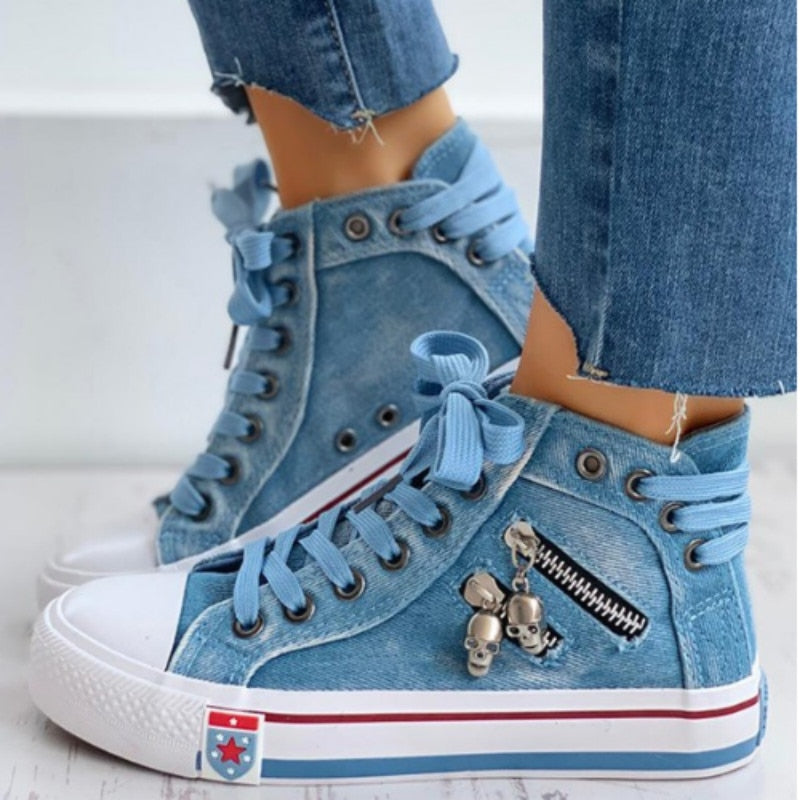 Trendy High Top Denim Shoes - OZN Shopping