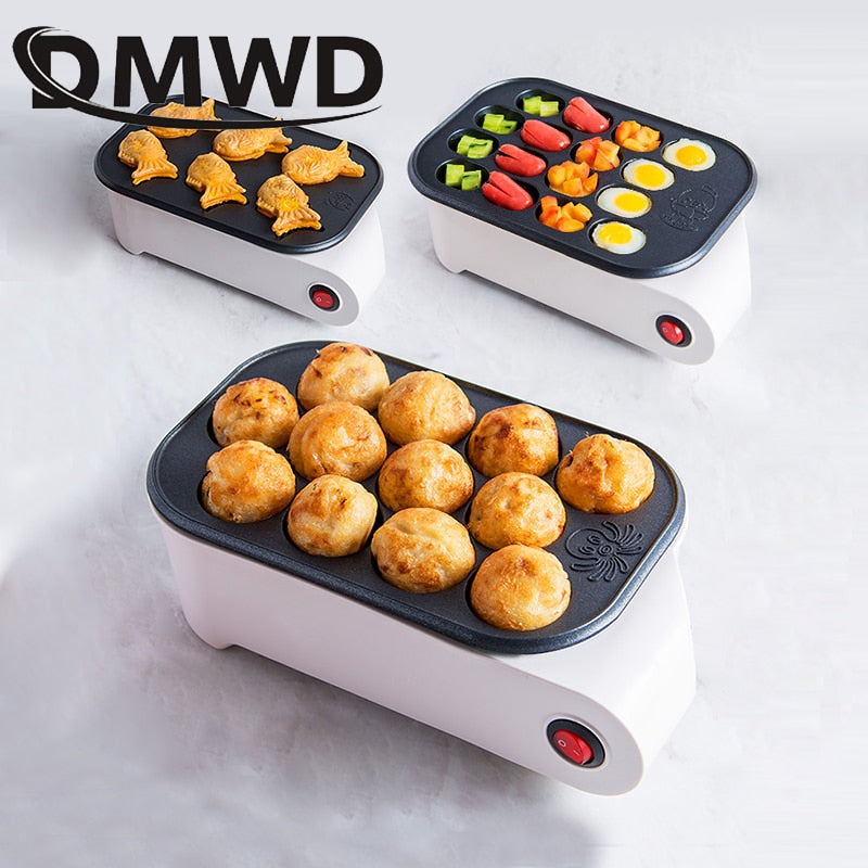 Octopus Ball Maker Takoyaki Baking Pan Electric Taiyaki Machine Sausage Hotdog Eggs Omelette Grill Japanese Fish-Shape Cake Oven - OZN Shopping