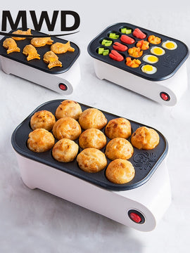 Octopus Ball Maker Takoyaki Baking Pan Electric Taiyaki Machine Sausage Hotdog Eggs Omelette Grill Japanese Fish-Shape Cake Oven