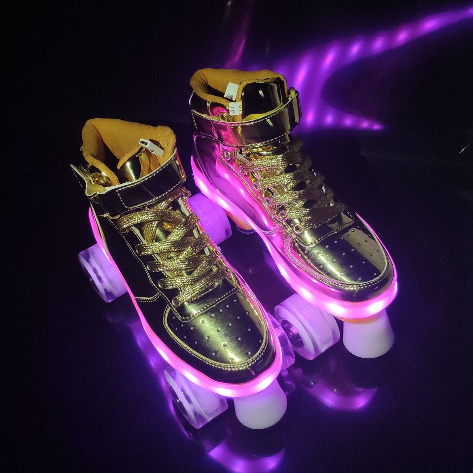Led Rechargeable 7 Colorful Flash Shoes Double Row 4 Wheel Roller Skates - OZN Shopping