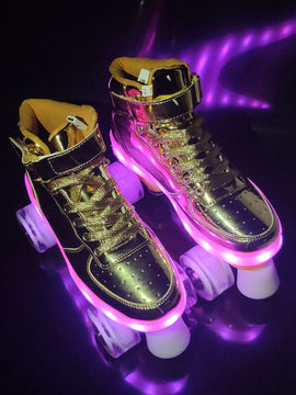 Led Rechargeable 7 Colorful Flash Shoes Double Row 4 Wheel Roller Skates