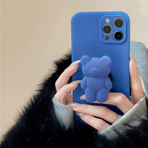 3D Cartoon Bear Bracket Ring Holder Stand Cute Soft Phone Case for iphone 13 11 12 Pro Max X XR XS 7 8 plus MiNi SE 2020 Cover