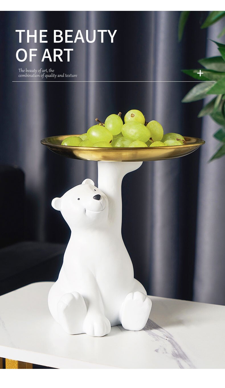 Cute Bear Tray Holder Statue Home Decoration