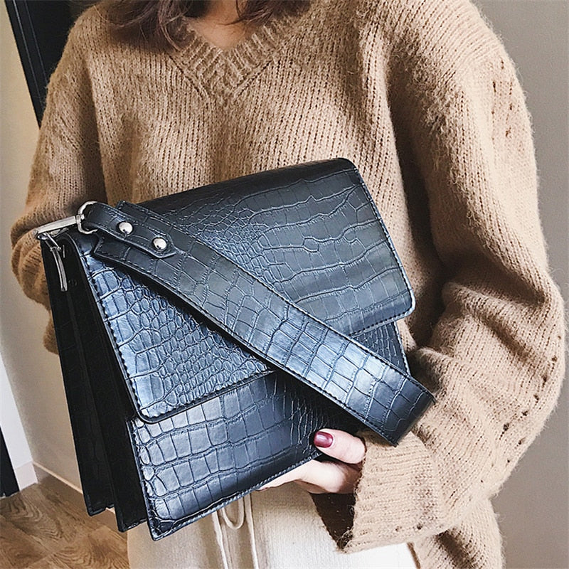 Leather Shoulder  Crocodile Print Bags - OZN Shopping