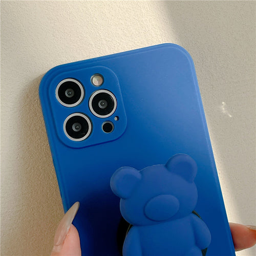 3D Cartoon Bear Bracket Ring Holder Stand Cute Soft Phone Case for iphone 13 11 12 Pro Max X XR XS 7 8 plus MiNi SE 2020 Cover