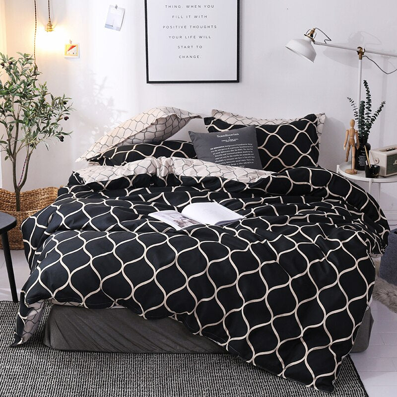 Luxury Bedding Set Super King Duvet Cover Sets Marble Single Queen Size Black Comforter Bed Linens Cotton xx14# - OZN Shopping