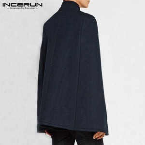 Mens Stand Collar Solid Color Coats Double Breasted Cloak Cape INCERUN Hombre Pockets Poncho Winter Leisure Windbreakers S-5XL 7 - OZN Shopping