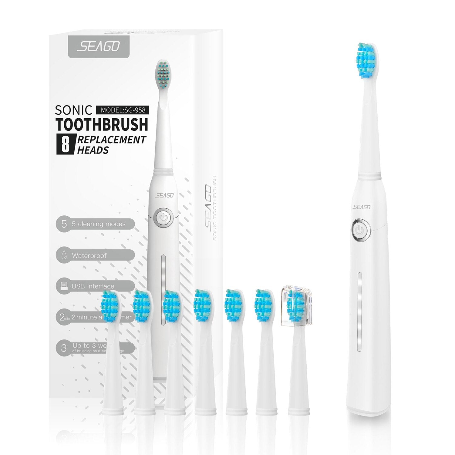 Seago Sonic Electric Toothbrush Tooth brush USB Rechargeable adult Waterproof Ultrasonic automatic 5 Mode with Travel case - OZN Shopping