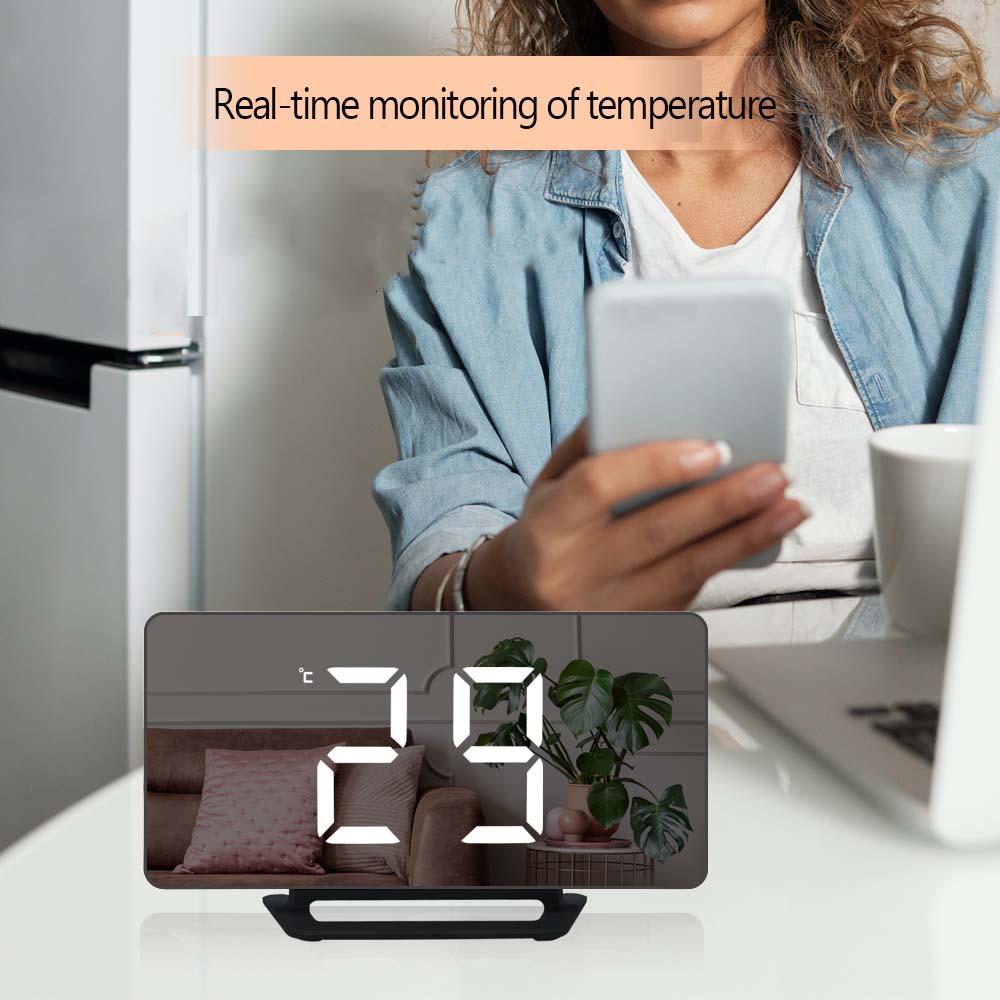 LED Digital Alarm Clock Watch Mirror Table Electronic Desktop Clocks USB Wake Up Time Snooze Function 3 Alarm - OZN Shopping