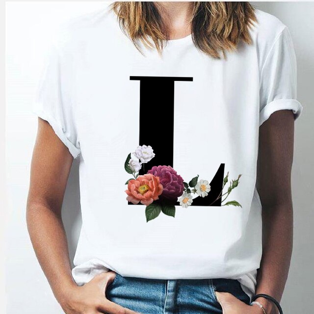 Vogue  T-shirt  A To Z Alphabet Flower Shirt - OZN Shopping