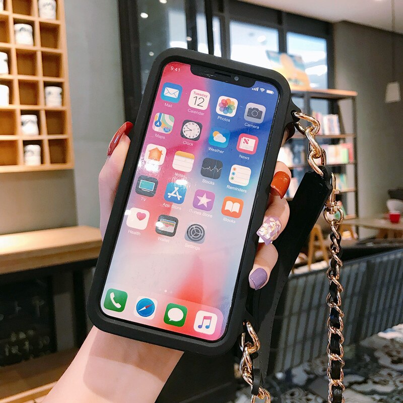 Crossbody Wallet Case Cover For iPhone 14 13 12 Pro 11 Pro XS MAX XR 8 7 Plus Case Card Slot Handbag Purse With Long Strap Chain