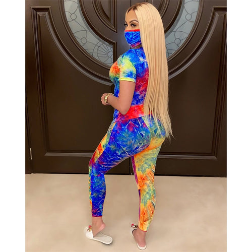 Tie-Dye Clothes Set Women Summer Casual Two Piece Sportswear