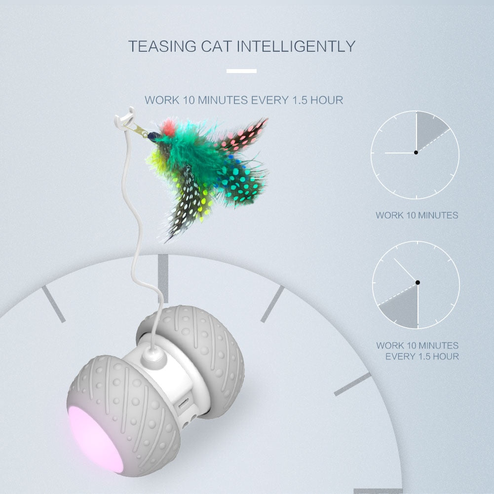 Smart Interactive Cat Toy Rotating Mode Toy Cats Funny Pet Game Electronic Cat Toy LED Light Feather Toys Kitty Balls - OZN Shopping