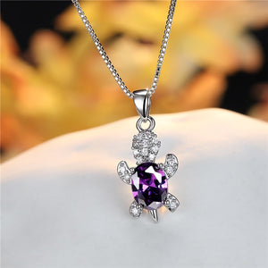 Blue Purple Oval Zircon Pendant Rainbow Stone Cute Turtle Necklaces For Women Fashion Jewelry Multicolor Crystal Animal Necklace - OZN Shopping