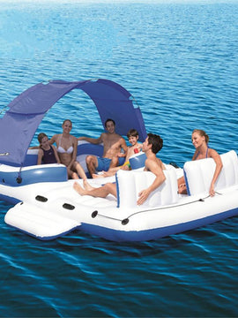 Inflatable Island 6-8People With Awning Water Floating Boat Bed Row Dock Floats Floating Rest Deck Row For Swimming Water Chaise