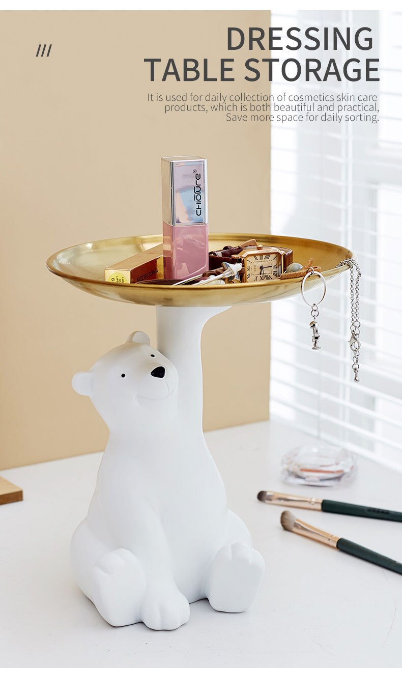 Cute Bear Tray Holder Statue Home Decoration