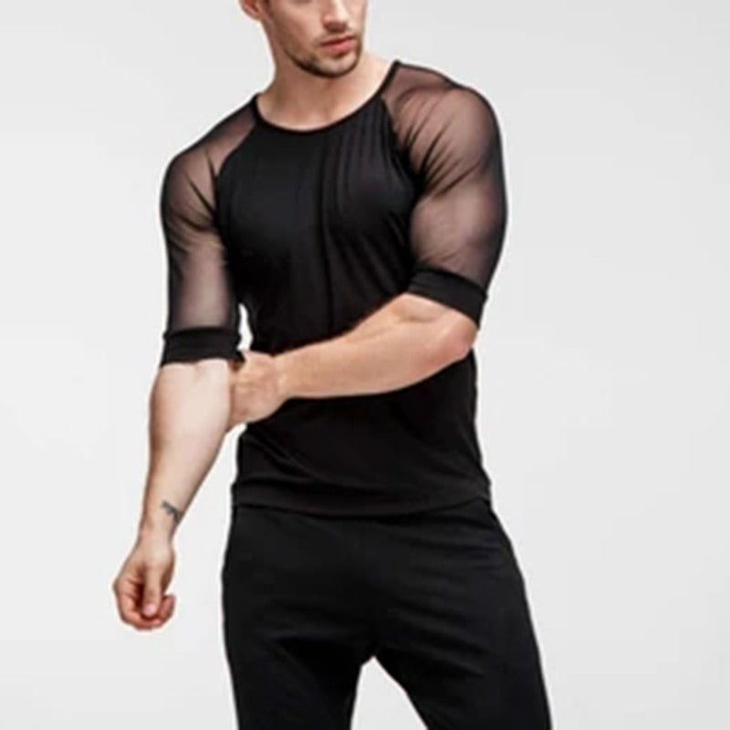 Summer Mesh Patchwork Men T Shirt Short Sleeve Slim O Neck Party Sexy Breathable Nightclub T-shirts Casual Tee Tops INCERUN - OZN Shopping