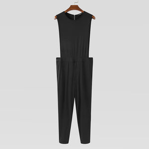 Fashion Men Jumpsuit Solid Color Sleeveless Casual O Neck Fitness Rompers Zippers Streetwear Chic Men Overalls Trousers INCERUN - OZN Shopping