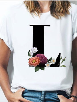 Vogue  T-shirt  A To Z Alphabet Flower Shirt