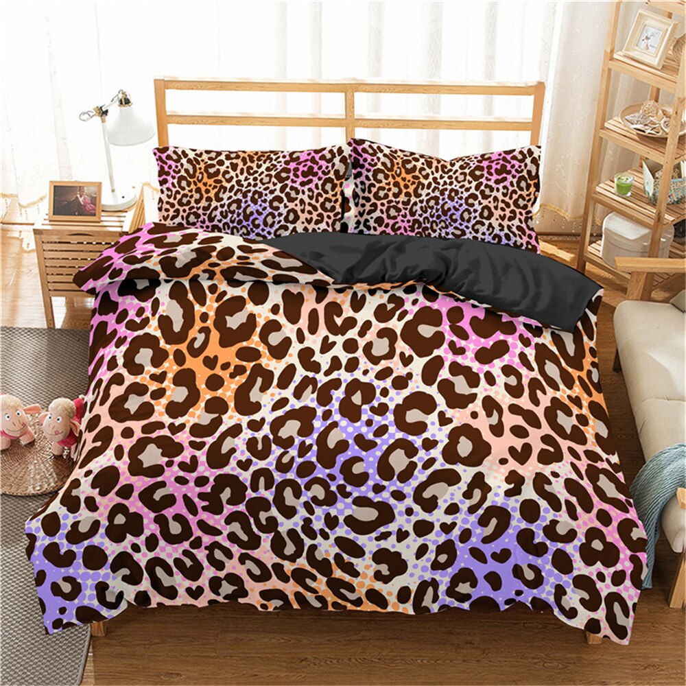 New 3D Bedding Sets Colorful Leopard Duvet Cover Pillowcase 2/3pcs Twin Queen King Size Bed Clothes For Home Textiles - OZN Shopping