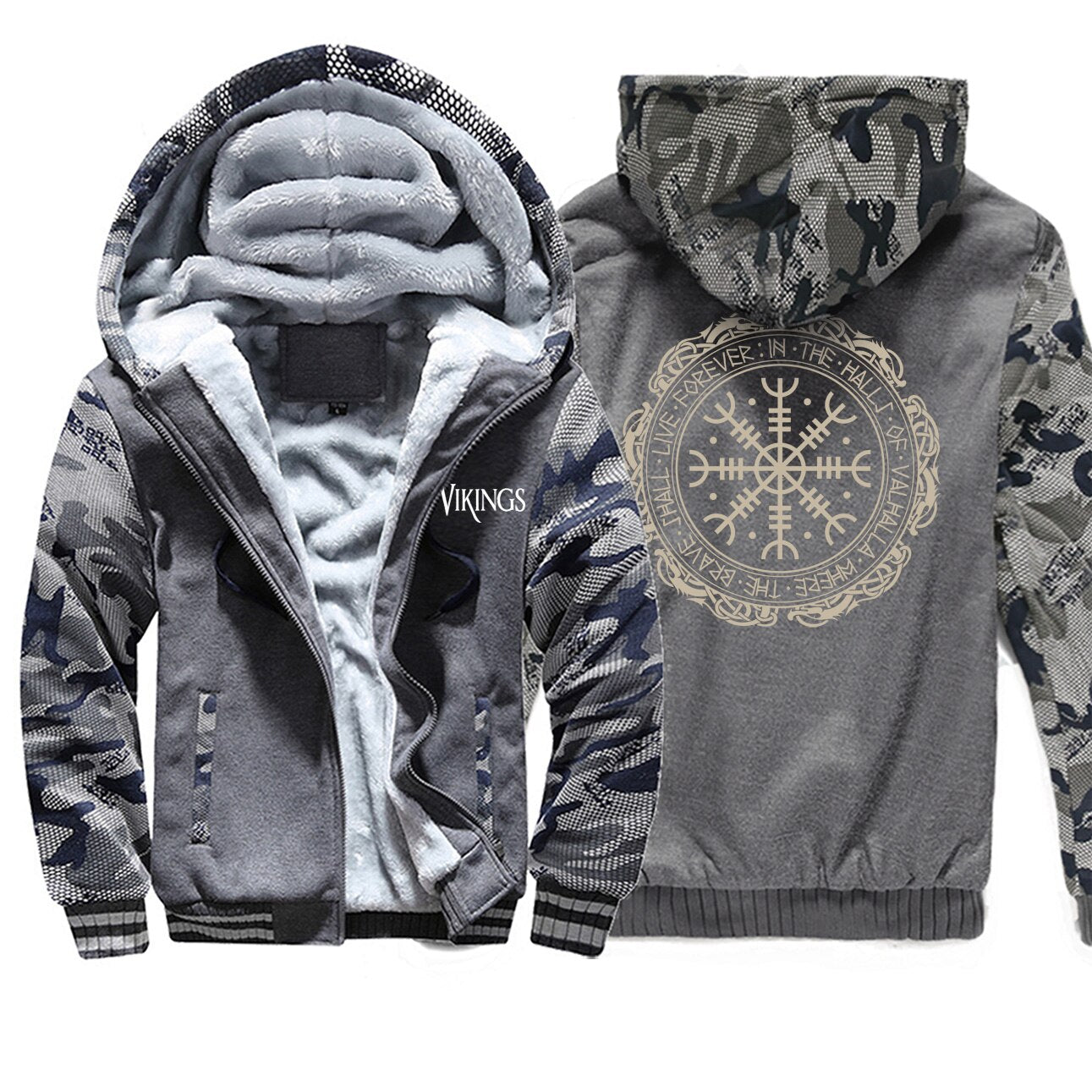 Winter Thick Mens Hoodies Viking Printing Male Jacket Hip Hop Brand Outwear Hot Sale Camouflage Sleeve Men's Jacket Casual - OZN Shopping