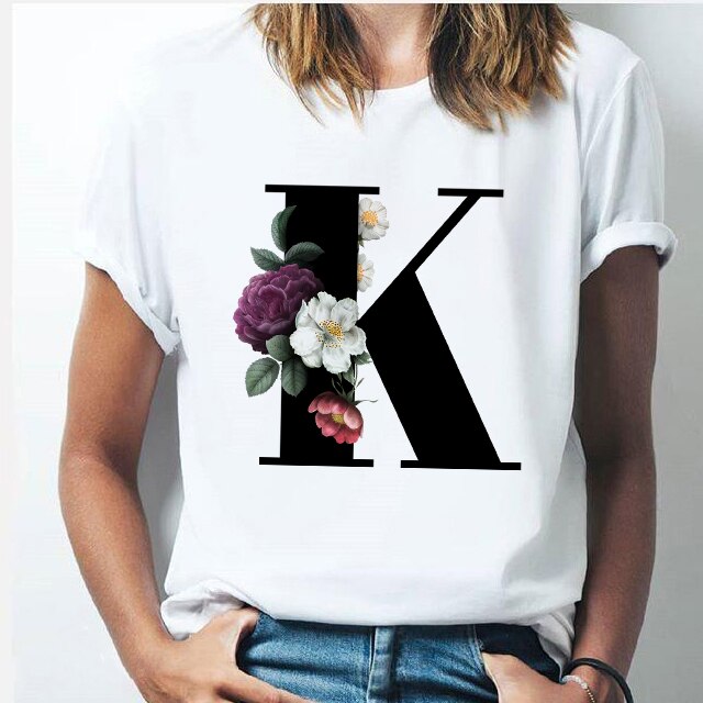 Vogue  T-shirt  A To Z Alphabet Flower Shirt - OZN Shopping