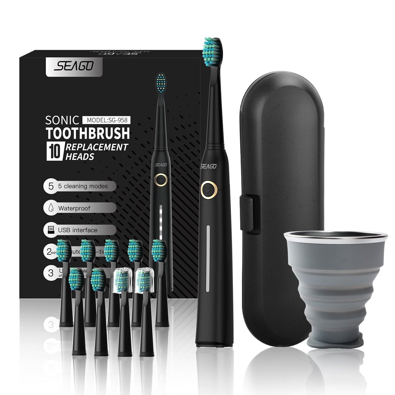 Seago Sonic Electric Toothbrush Tooth brush USB Rechargeable adult Waterproof Ultrasonic automatic 5 Mode with Travel case - OZN Shopping