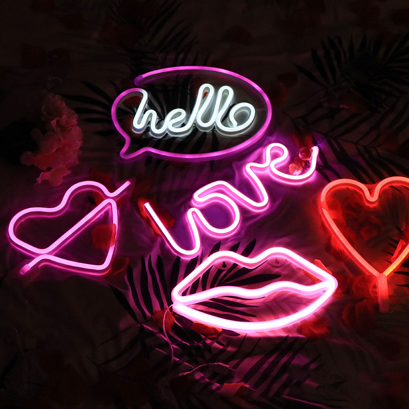 LED Neon Night Light Sign Wall Art Sign Night Lamp Xmas Birthday Gift Wedding Party Wall Hanging Neon Lamp Home Decor - OZN Shopping