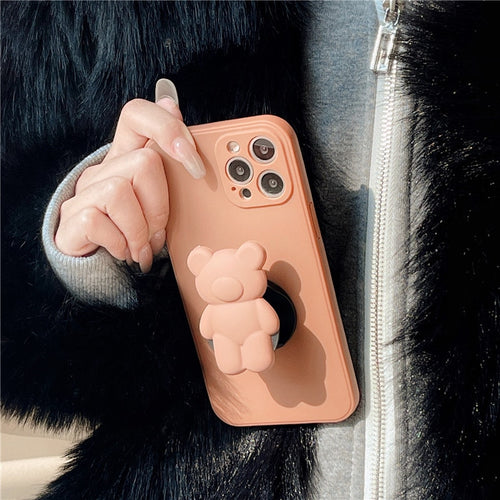 3D Cartoon Bear Bracket Ring Holder Stand Cute Soft Phone Case for iphone 13 11 12 Pro Max X XR XS 7 8 plus MiNi SE 2020 Cover