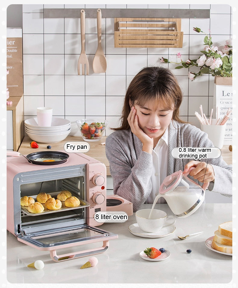 Multifunction Breakfast Machine Mini Household Electric Oven Cake Baking Fry Pan Warm Drinking Pot Toaster - OZN Shopping