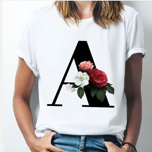 Vogue  T-shirt  A To Z Alphabet Flower Shirt - OZN Shopping