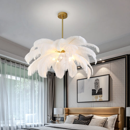 Modern White Chandelier  Art Design White Feather Hanging Light Fixture - OZN Shopping