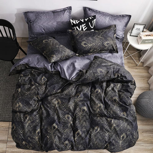 Luxury Bedding Set Super King Duvet Cover Sets Marble Single Queen Size Black Comforter Bed Linens Cotton xx14# - OZN Shopping