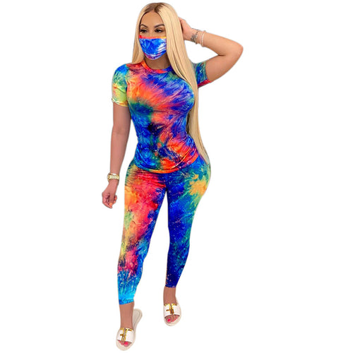 Tie-Dye Clothes Set Women Summer Casual Two Piece Sportswear