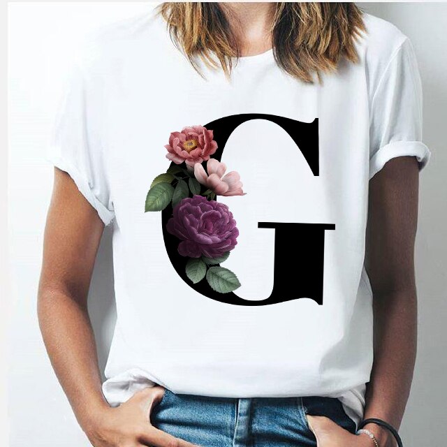 Vogue  T-shirt  A To Z Alphabet Flower Shirt - OZN Shopping