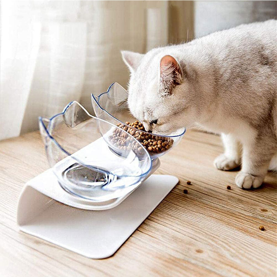 Non slip Double Cat Bowl with Raised Stand Pet Food Cat feeder Protect Cervical Vertebra cat food bowl for dogs Pet Products - OZN Shopping