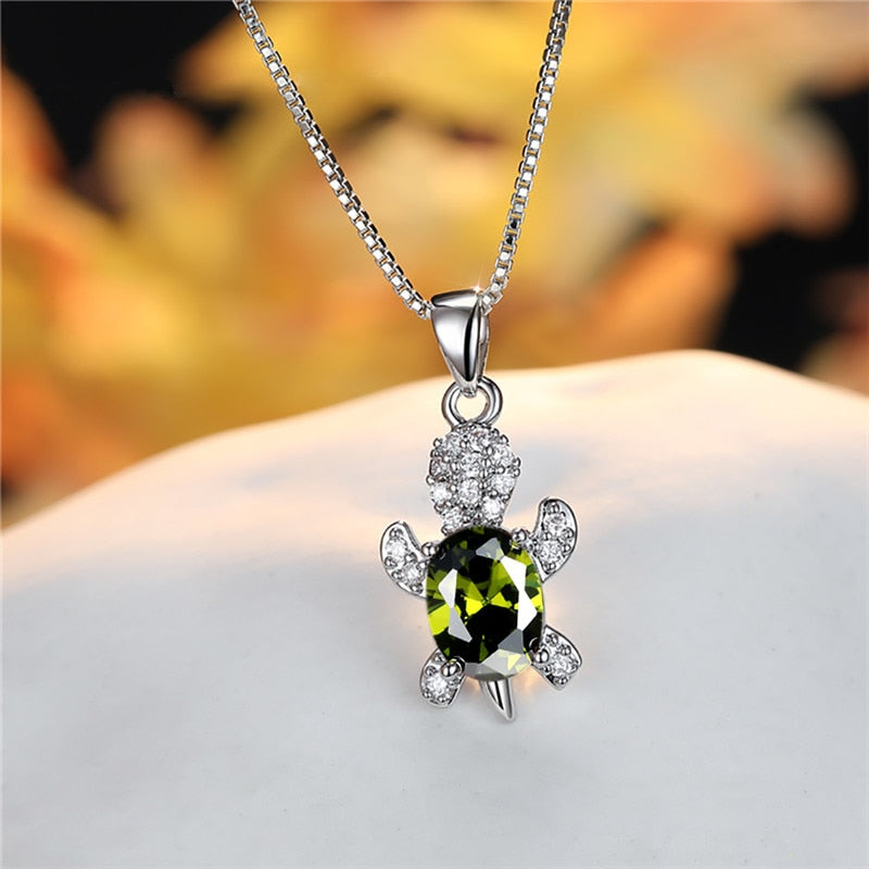 Blue Purple Oval Zircon Pendant Rainbow Stone Cute Turtle Necklaces For Women Fashion Jewelry Multicolor Crystal Animal Necklace - OZN Shopping