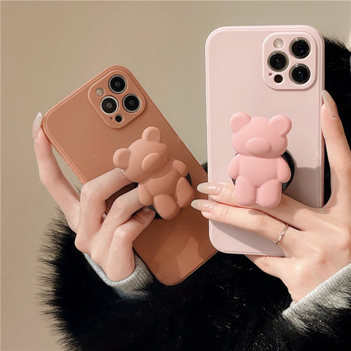 3D Cartoon Bear Bracket Ring Holder Stand Cute Soft Phone Case for iphone 13 11 12 Pro Max X XR XS 7 8 plus MiNi SE 2020 Cover