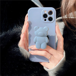 3D Cartoon Bear Bracket Ring Holder Stand Cute Soft Phone Case for iphone 13 11 12 Pro Max X XR XS 7 8 plus MiNi SE 2020 Cover