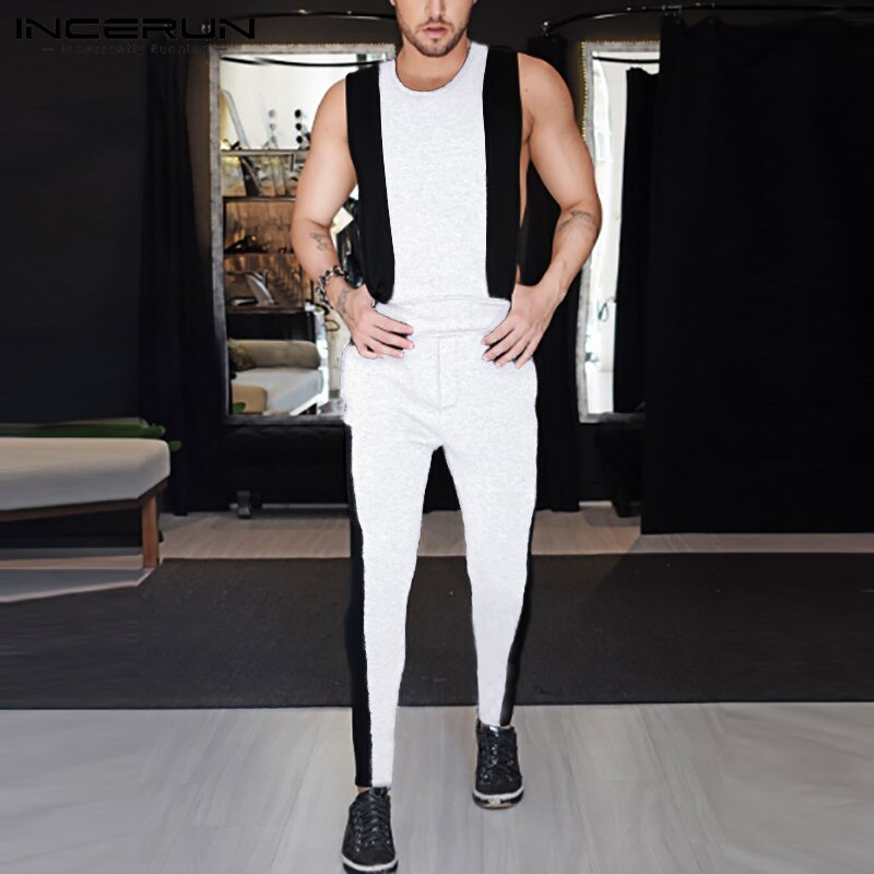 Fashion Men Patchwork Jumpsuits Streetwear Sleeveless Workout Joggers 2020 Casual Overalls O Neck Chic Men Rompers Pants INCERUN - OZN Shopping