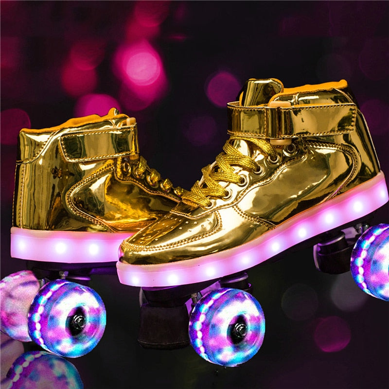 Led Rechargeable 7 Colorful Flash Shoes Double Row 4 Wheel Roller Skates - OZN Shopping