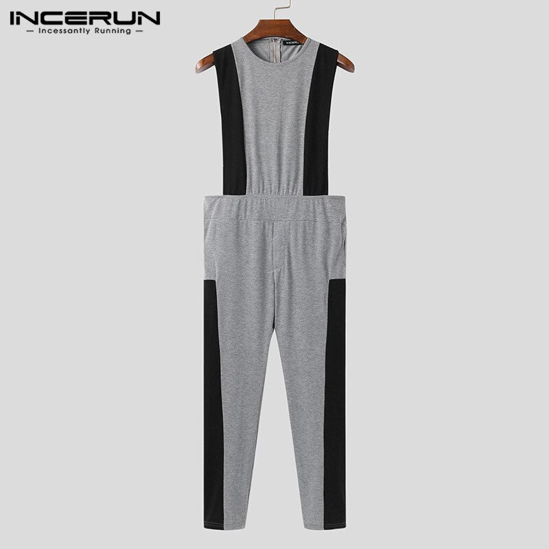 Fashion Men Patchwork Jumpsuits Streetwear Sleeveless Workout Joggers 2020 Casual Overalls O Neck Chic Men Rompers Pants INCERUN - OZN Shopping